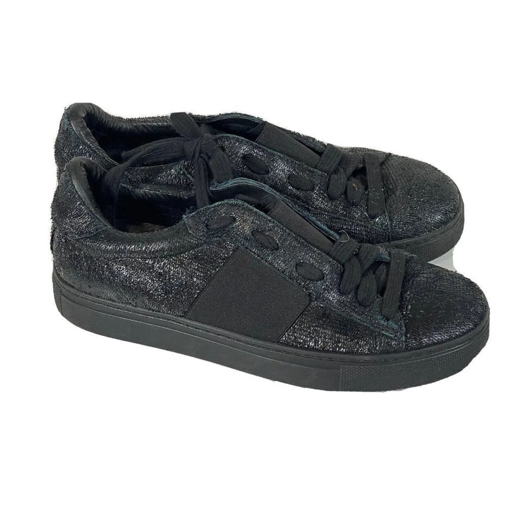 M. Gemi Women Lace Up Sneaker Tennis Shoes‎ Black 37 Metallic Low Stretch Band